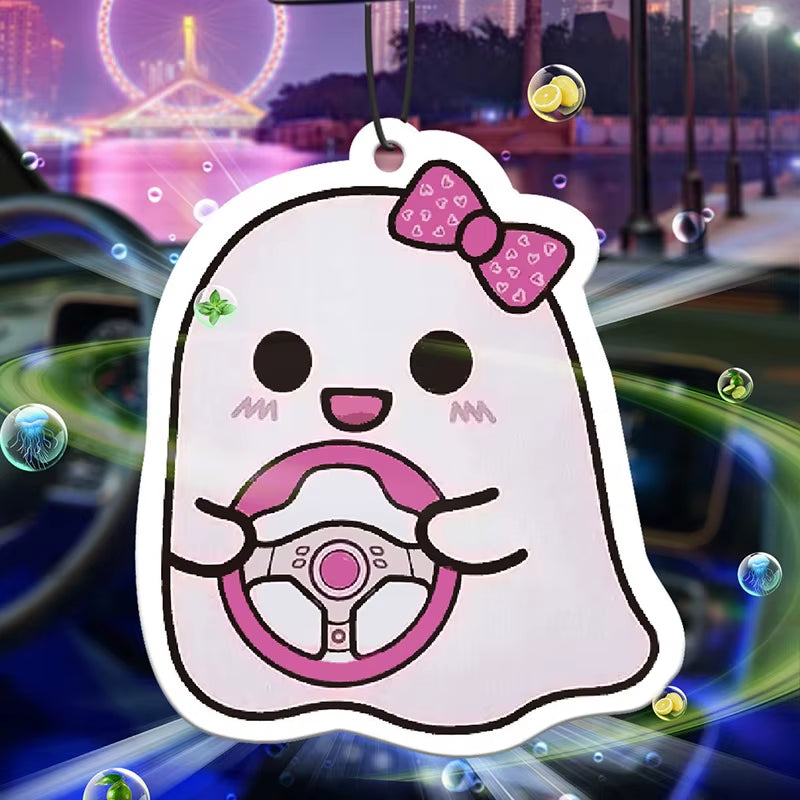 Car Aromatherapy Perfume Air Freshener Japanese Cartoon Animation Rearview Mirror Fragrance Pendant Toilet Air Vent Pink Ghost