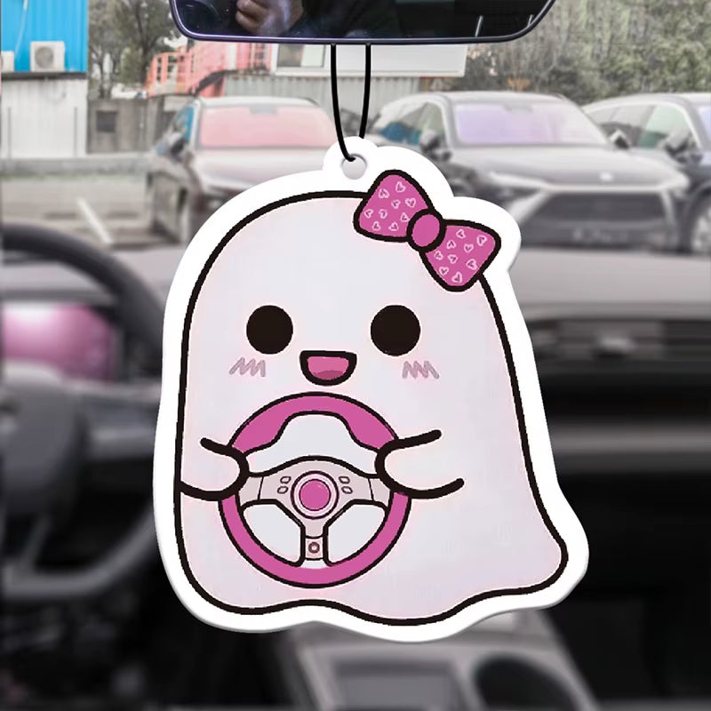 Car Aromatherapy Perfume Air Freshener Japanese Cartoon Animation Rearview Mirror Fragrance Pendant Toilet Air Vent Pink Ghost
