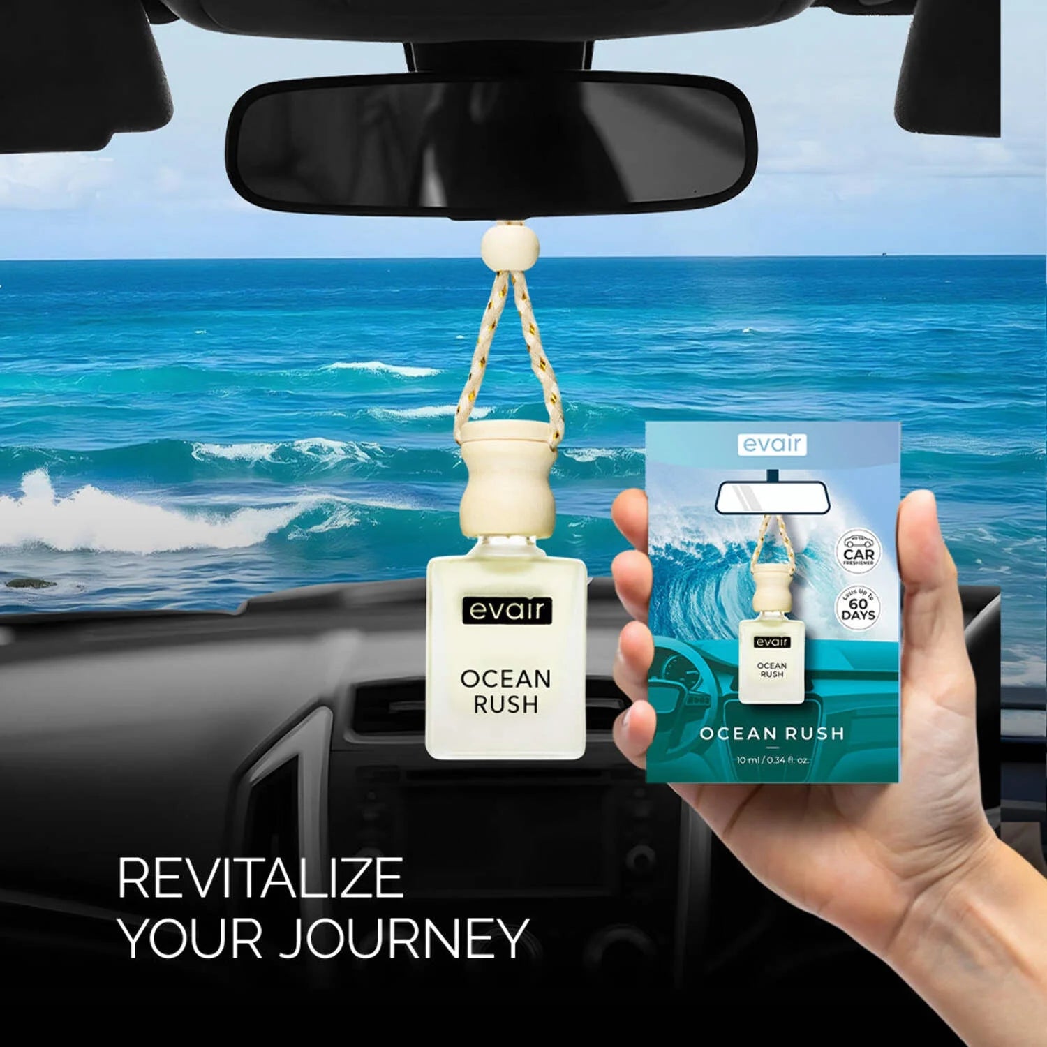 Evair Ocean Rush Car Freshener, Hanging Car Diffuser with Essential Oils, Pack of 1