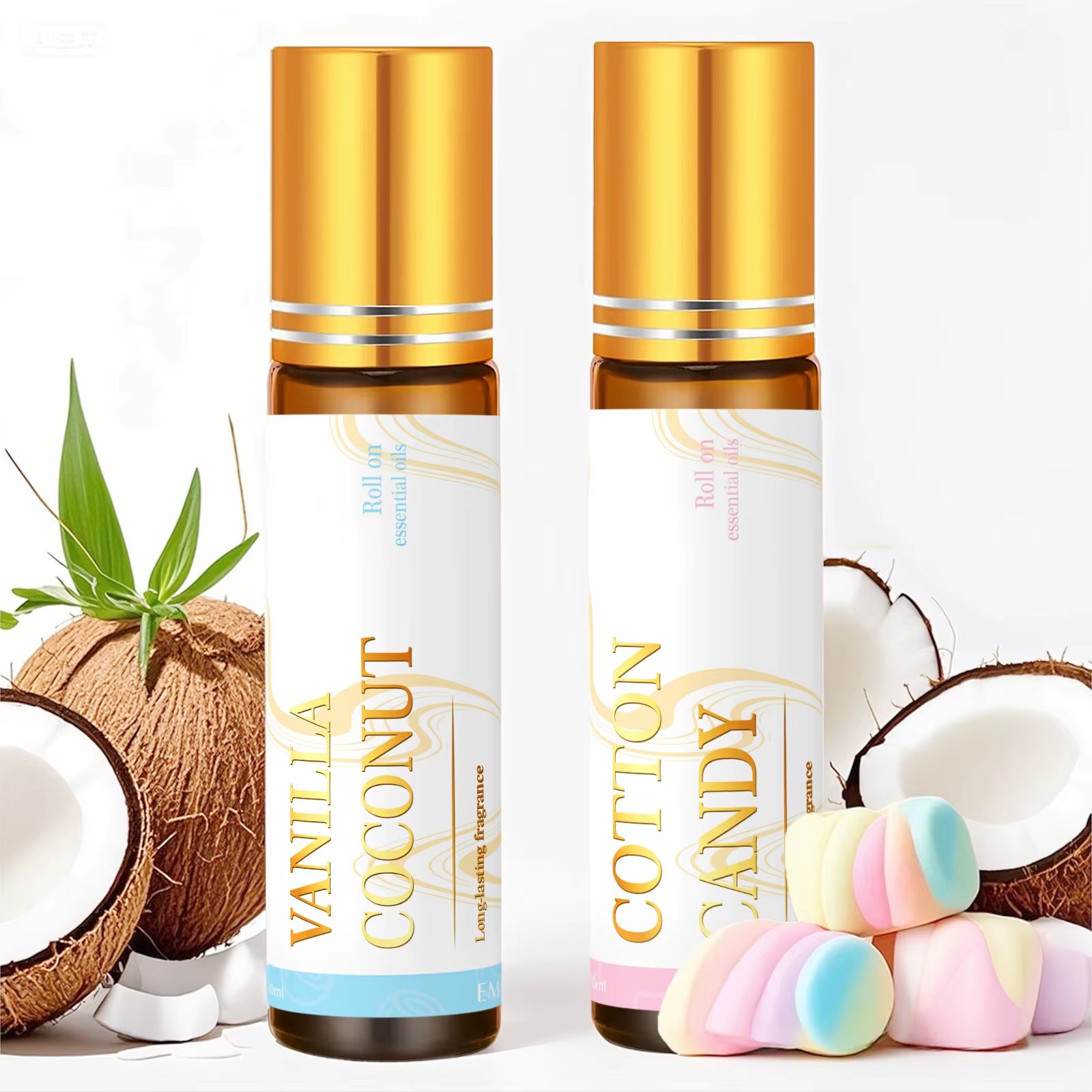 2PC/1PC Vanilla Coconut Cotton Candy Marshmallow Roll-On Essential Oils Natural Aromatherapy for Relaxation, Stress Relief-10Ml