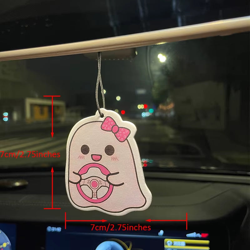 Car Aromatherapy Perfume Air Freshener Japanese Cartoon Animation Rearview Mirror Fragrance Pendant Toilet Air Vent Pink Ghost