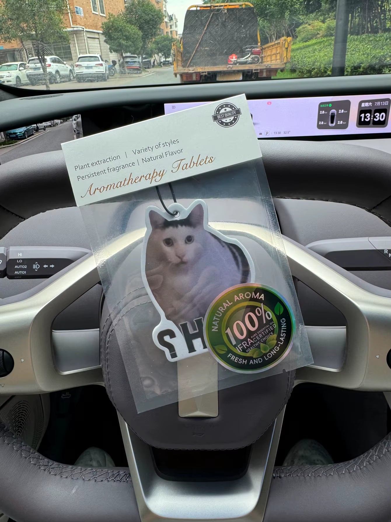 Huh? Cute White Cat Emoji Car Air Freshener, Wardrobe Air Freshener, Perfume, Rearview Mirror Decoration, Car Accessories Interior Pendant, Natural Fragrance to Purify the Air, Anime Cartoon Toilet Sachet, Living Room Office Room Bedside Hanging Ornament