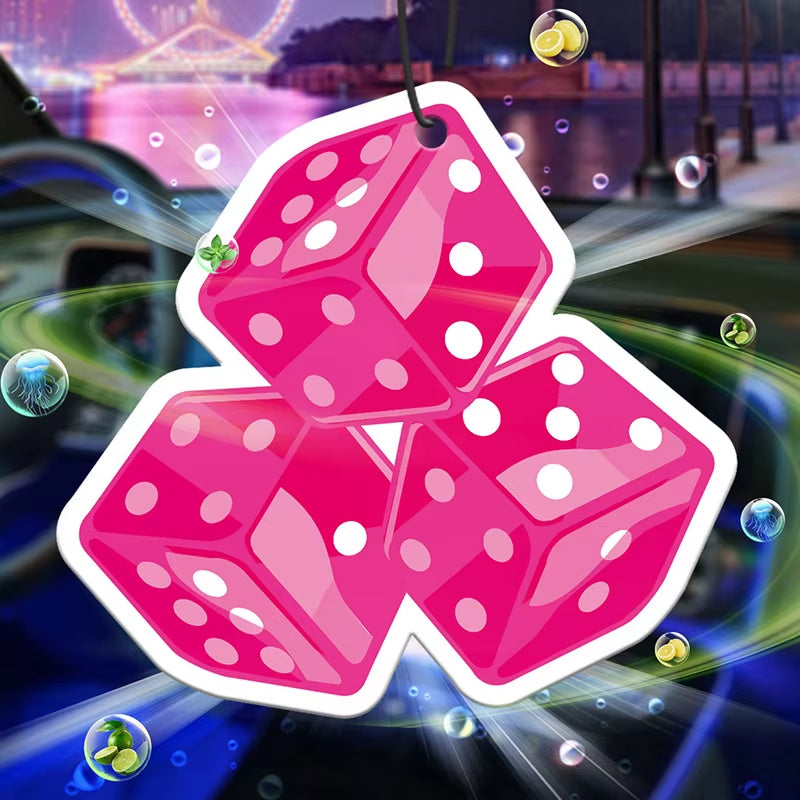 Car Aromatherapy Perfume Air Freshener Japanese Cartoon Animation Rearview Mirror Fragrance Pendant Toilet Air Vent Pink Dice