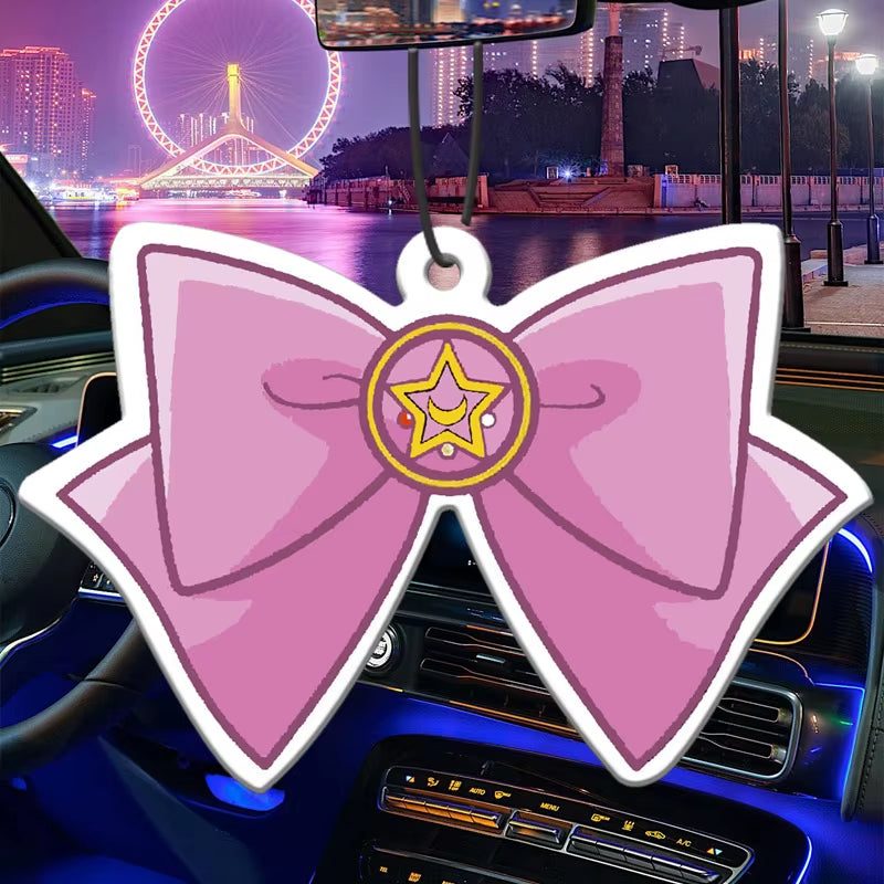 Car Aromatherapy Perfume Air Freshener Japanese Cartoon Animation Rearview Mirror Fragrance Pendant Toilet Air Vent Moon Bow