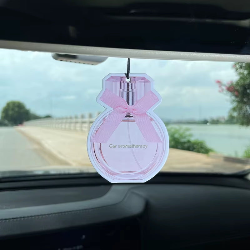 Pink Perfume Bottle Bow Car Incense Car Perfume Perfume Stick Fragrance Pendant Out of the Wind Mouth Bag