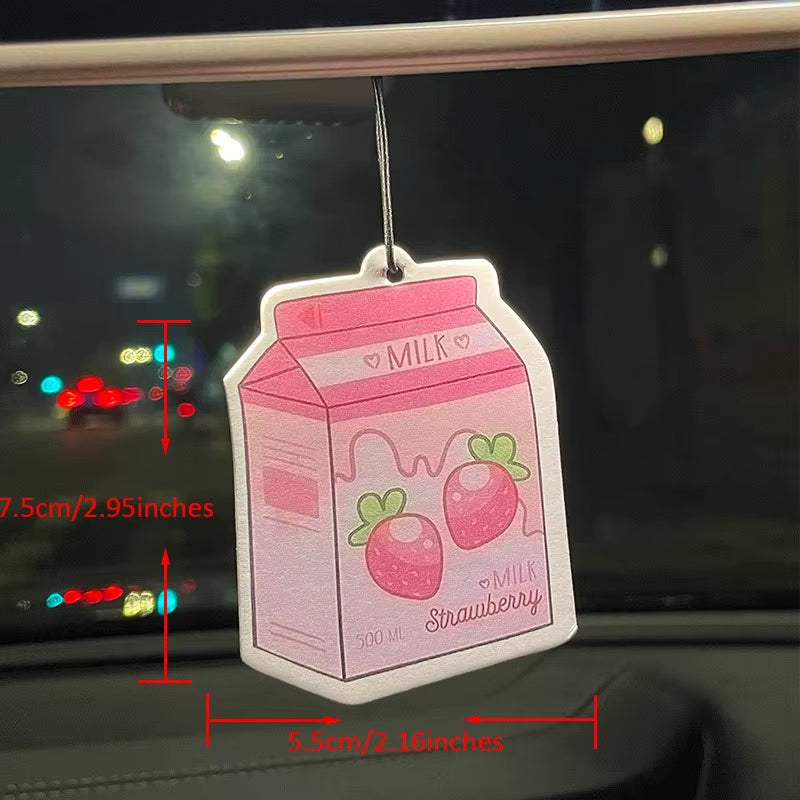 Car Aromatherapy Perfume Air Freshener Japanese Cartoon Anime Rearview Mirror Fragrance Pendant Air Outlet Pink Strawberry Milk