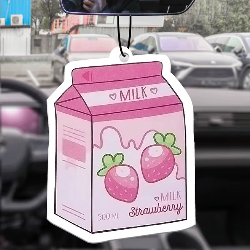 Car Aromatherapy Perfume Air Freshener Japanese Cartoon Anime Rearview Mirror Fragrance Pendant Air Outlet Pink Strawberry Milk