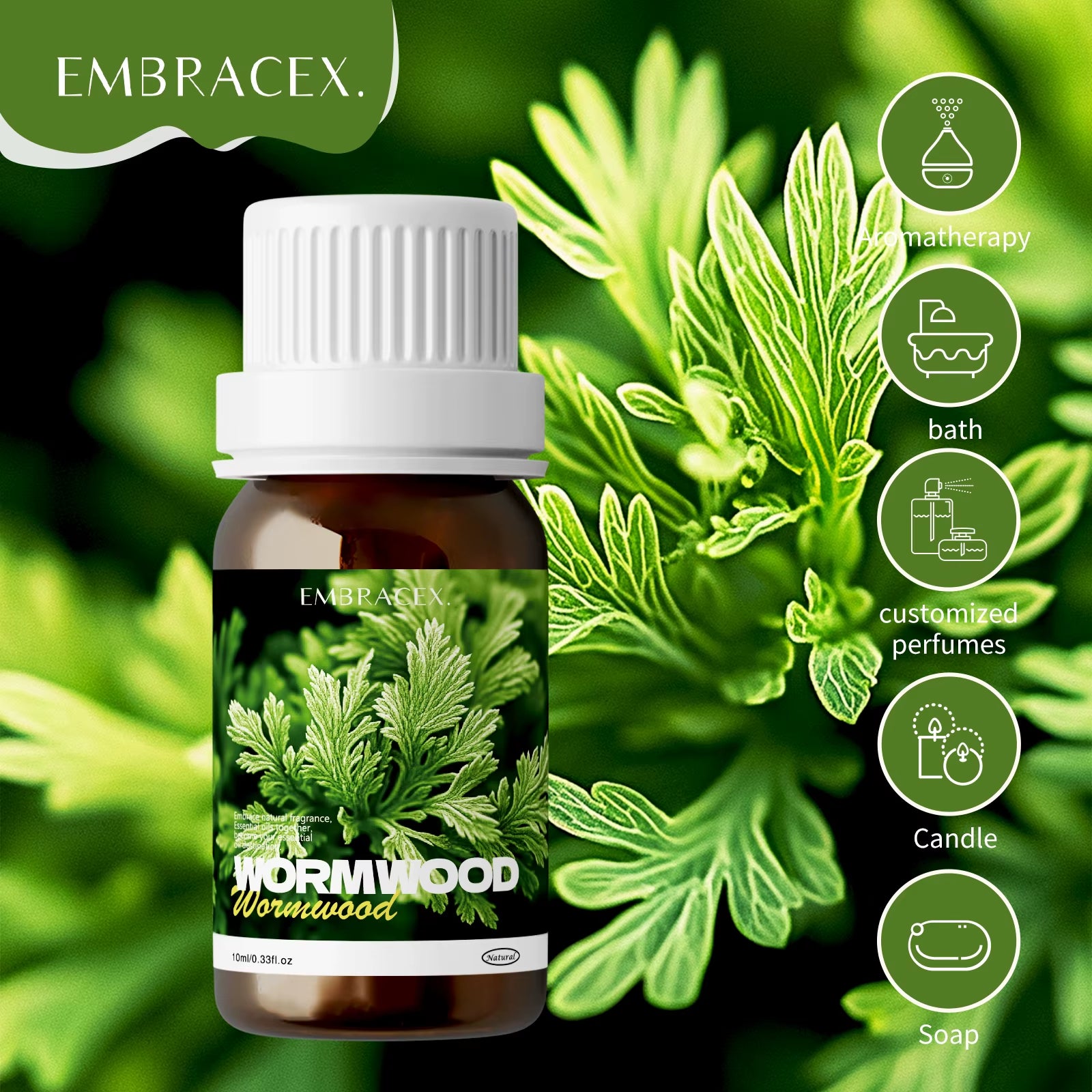 10Ml 100% Pure Wormwood Essential Oils for Face, Body, Nails, Hair, Eyelashes Firming Skin, Make Skin Look Younger and Vibrant
