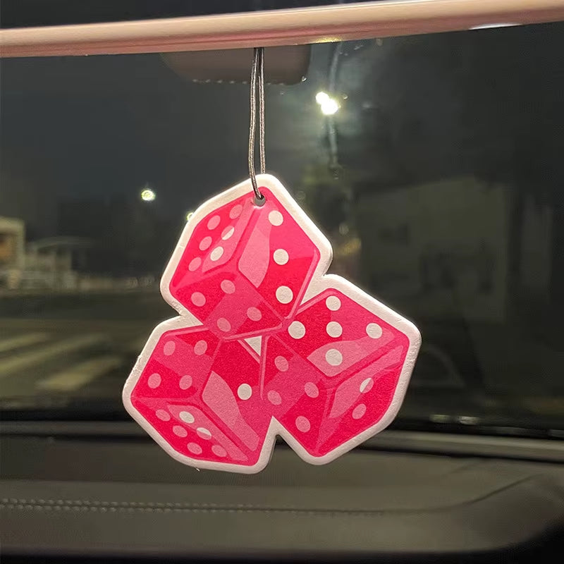 Car Aromatherapy Perfume Air Freshener Japanese Cartoon Animation Rearview Mirror Fragrance Pendant Toilet Air Vent Pink Dice