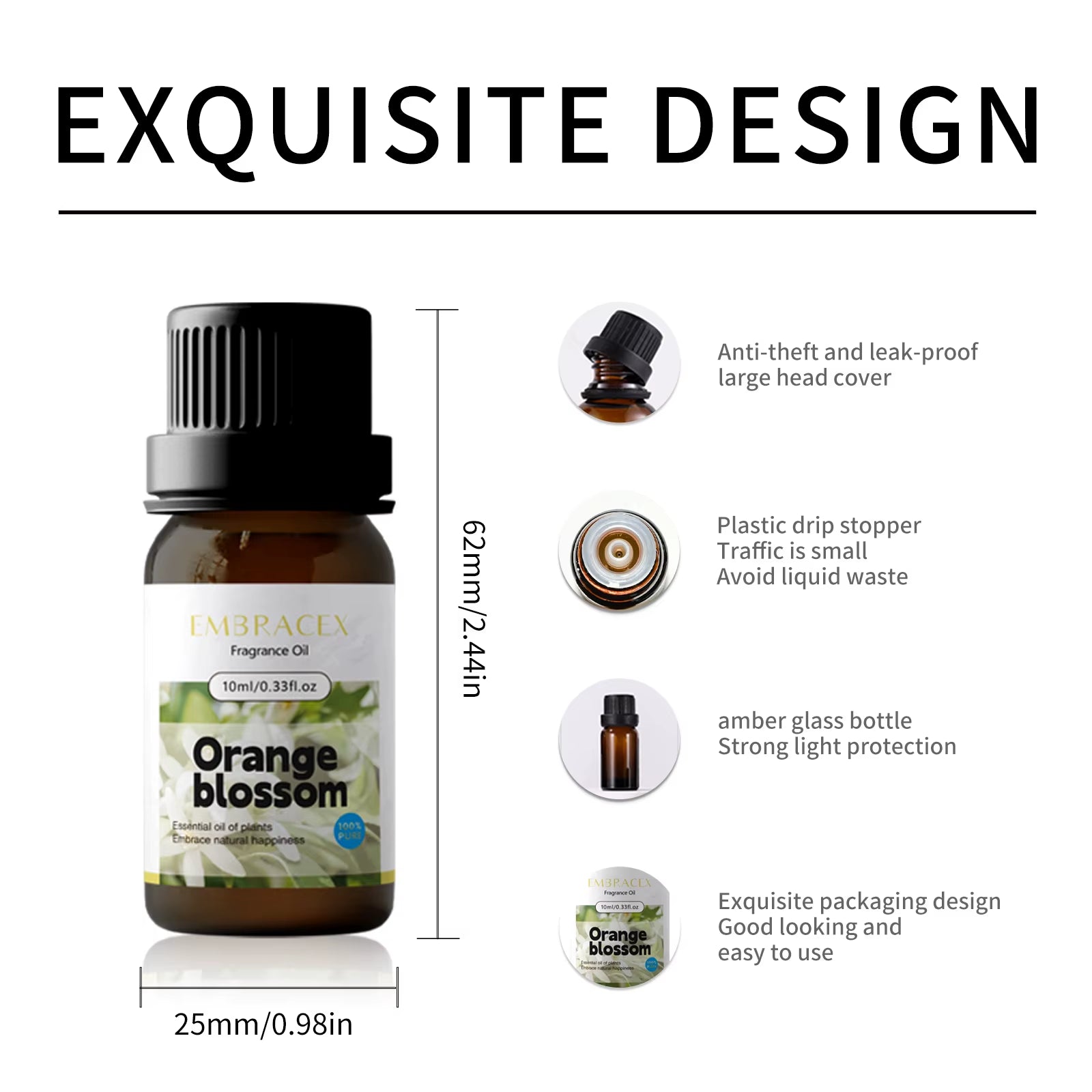10Ml Orange Blossom Essential Oil Floral-Scent Perfume Essential Oils for Bathing Facial and Body Care Long Lasting Scent Gifts