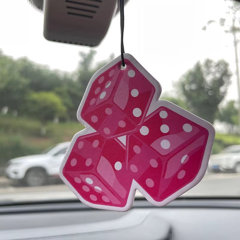 Car Aromatherapy Perfume Air Freshener Japanese Cartoon Animation Rearview Mirror Fragrance Pendant Toilet Air Vent Pink Dice