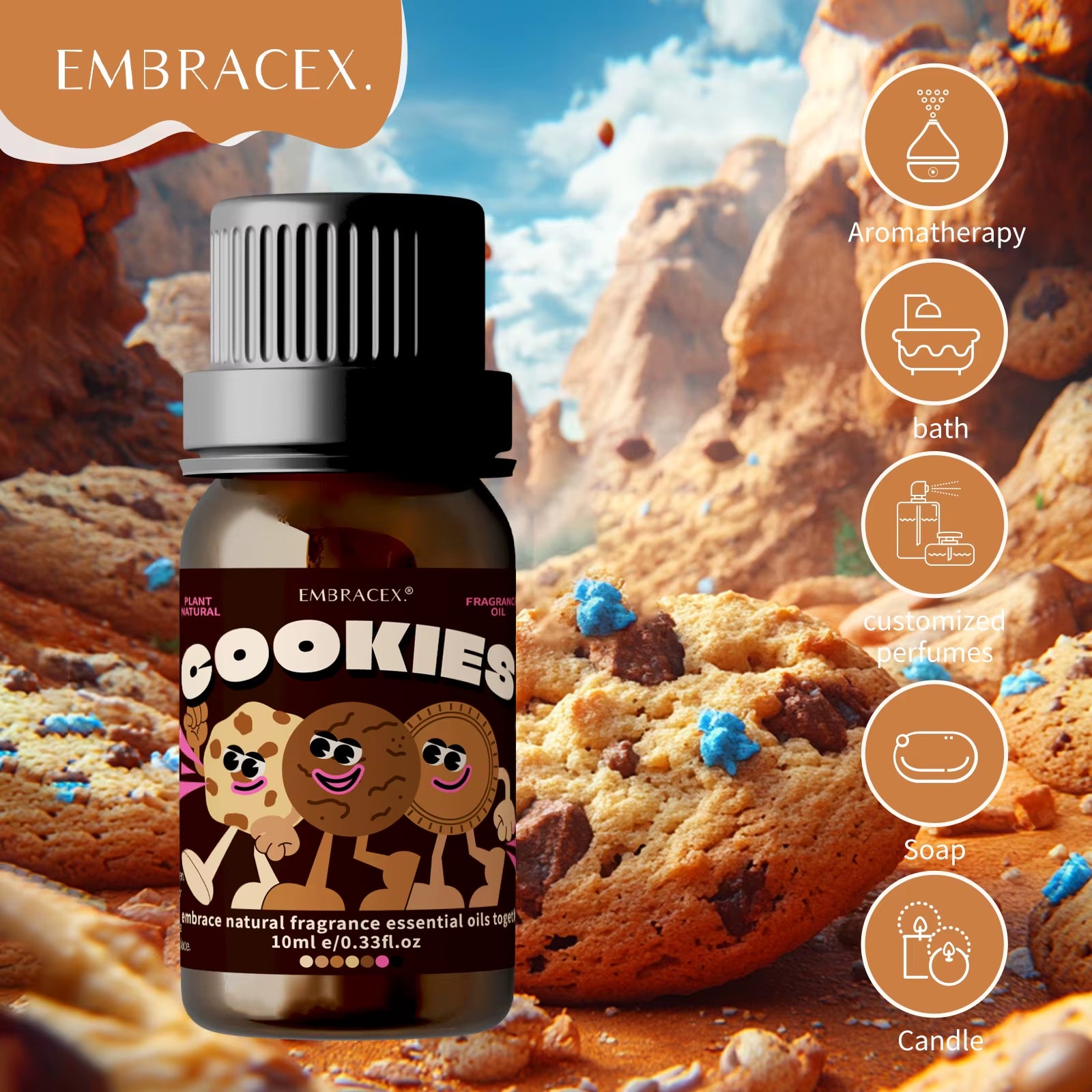 10Ml Cookies Perfume Cookies Fragrance Essential Oils Aromatherapy Gourmand Perfume for Diffusers Candle/Soap Making Skincare