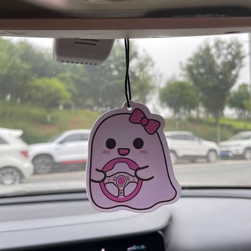 Car Aromatherapy Perfume Air Freshener Japanese Cartoon Animation Rearview Mirror Fragrance Pendant Toilet Air Vent Pink Ghost