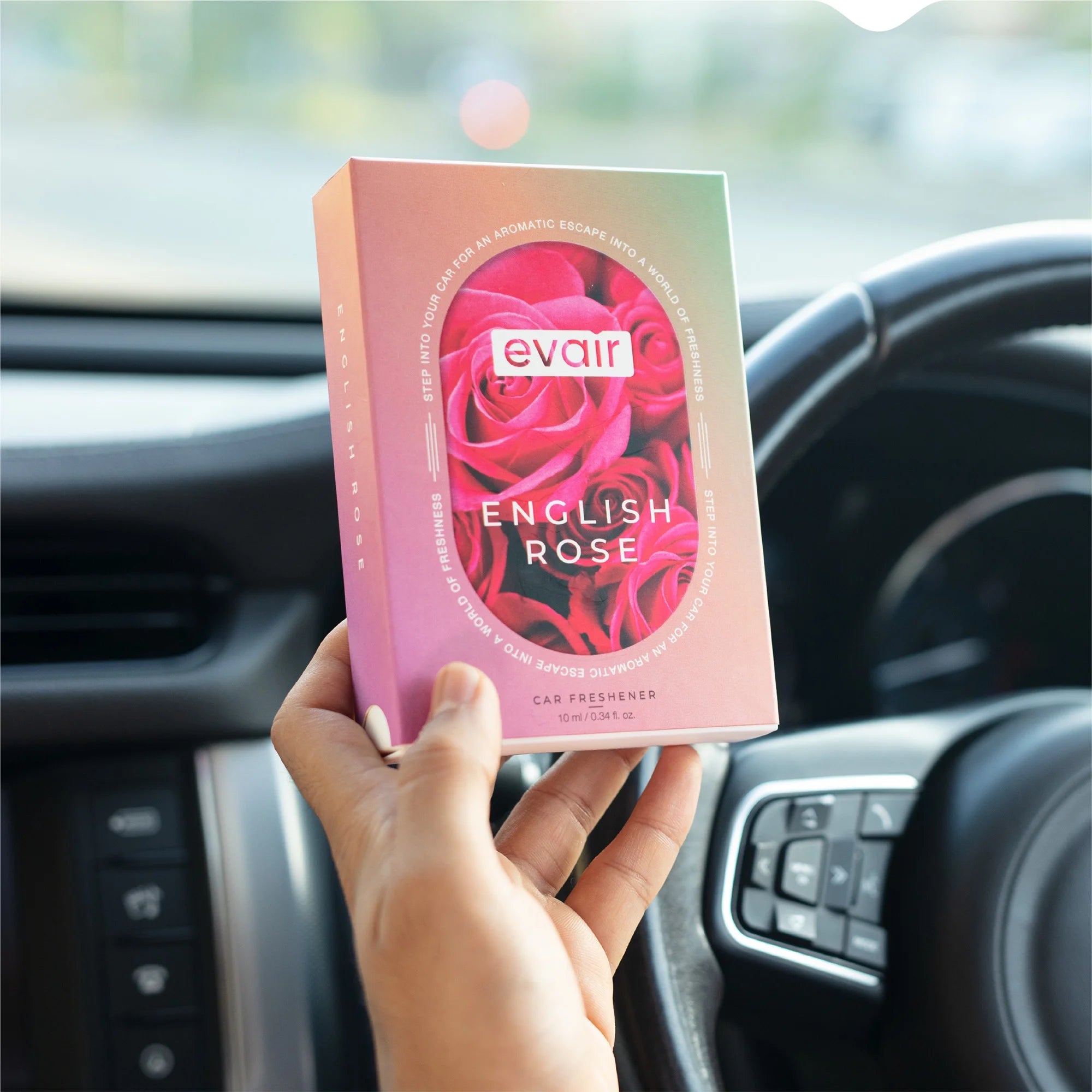 Evair English Rose Car Freshener, Hanging Car Diffuser with Essential Oils, Pack of 1