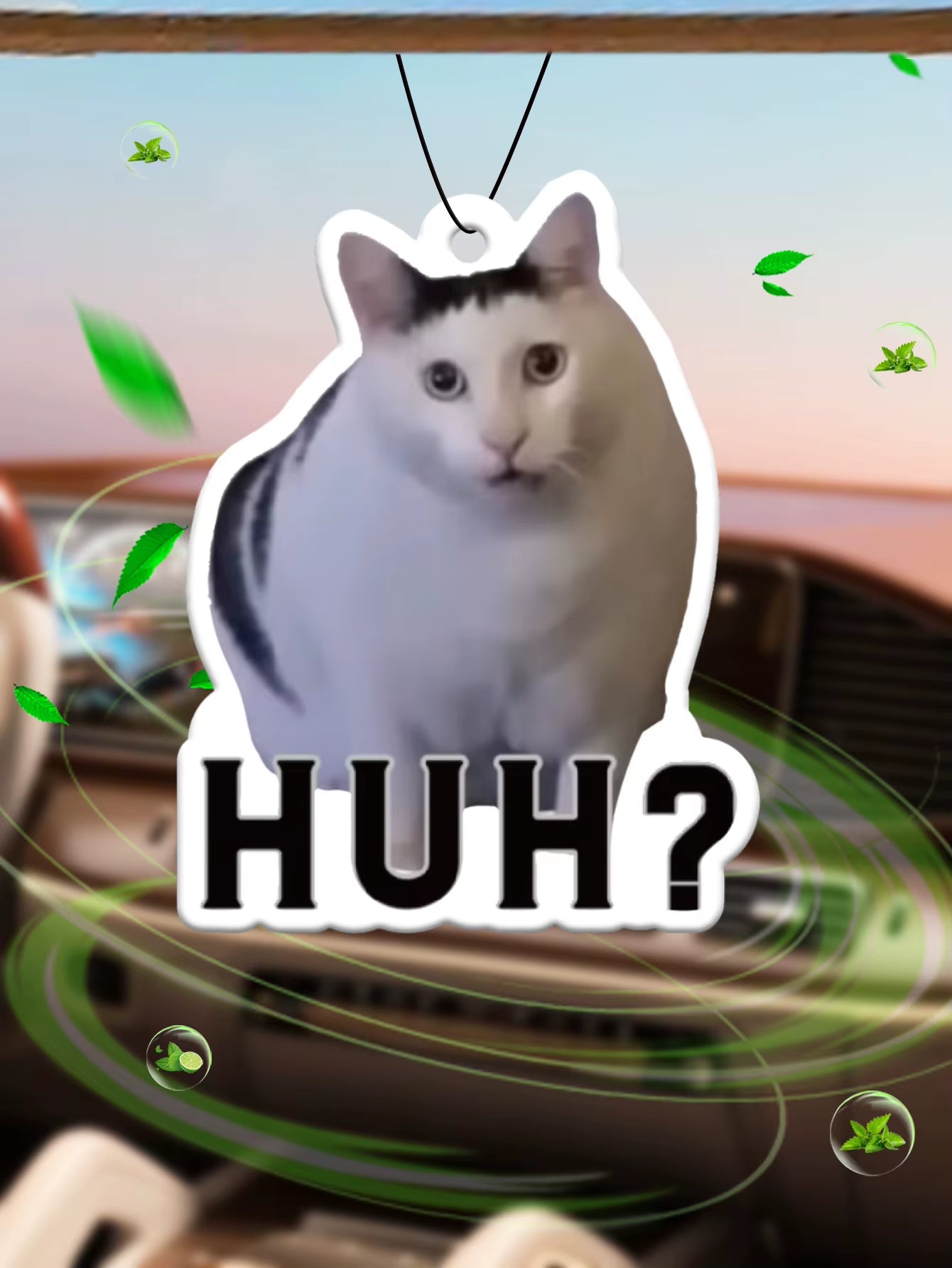 Huh? Cute White Cat Emoji Car Air Freshener, Wardrobe Air Freshener, Perfume, Rearview Mirror Decoration, Car Accessories Interior Pendant, Natural Fragrance to Purify the Air, Anime Cartoon Toilet Sachet, Living Room Office Room Bedside Hanging Ornament