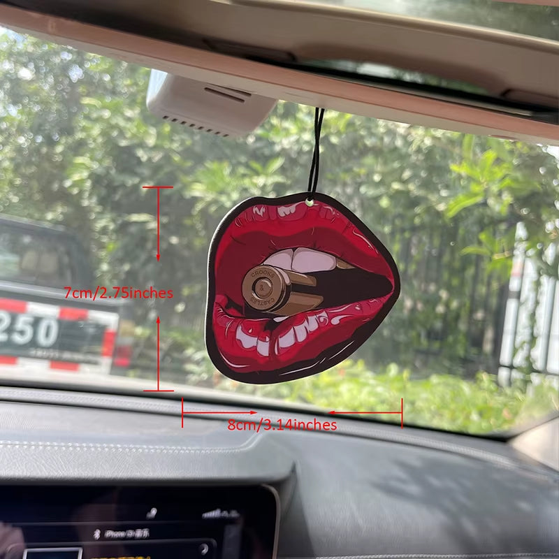 Red Lips Biting Bullets Funny and Interesting Car Perfume Aromatherapy Fragrance Tablets Air Freshener Rearview Mirror Pendant