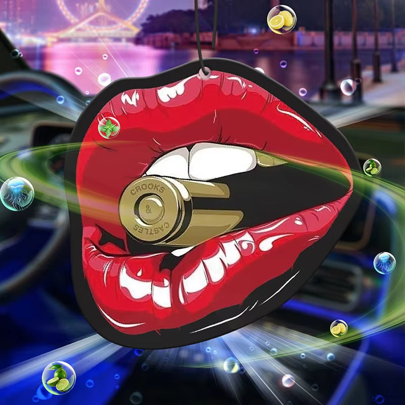 Red Lips Biting Bullets Funny and Interesting Car Perfume Aromatherapy Fragrance Tablets Air Freshener Rearview Mirror Pendant