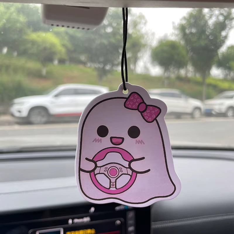 Car Aromatherapy Perfume Air Freshener Japanese Cartoon Animation Rearview Mirror Fragrance Pendant Toilet Air Vent Pink Ghost
