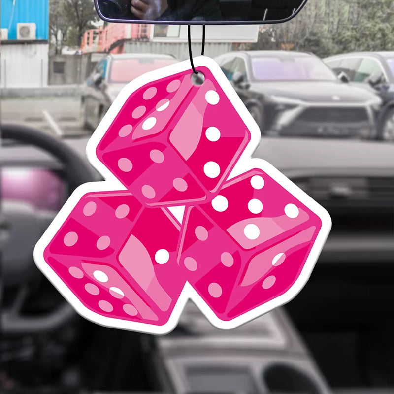 Car Aromatherapy Perfume Air Freshener Japanese Cartoon Animation Rearview Mirror Fragrance Pendant Toilet Air Vent Pink Dice