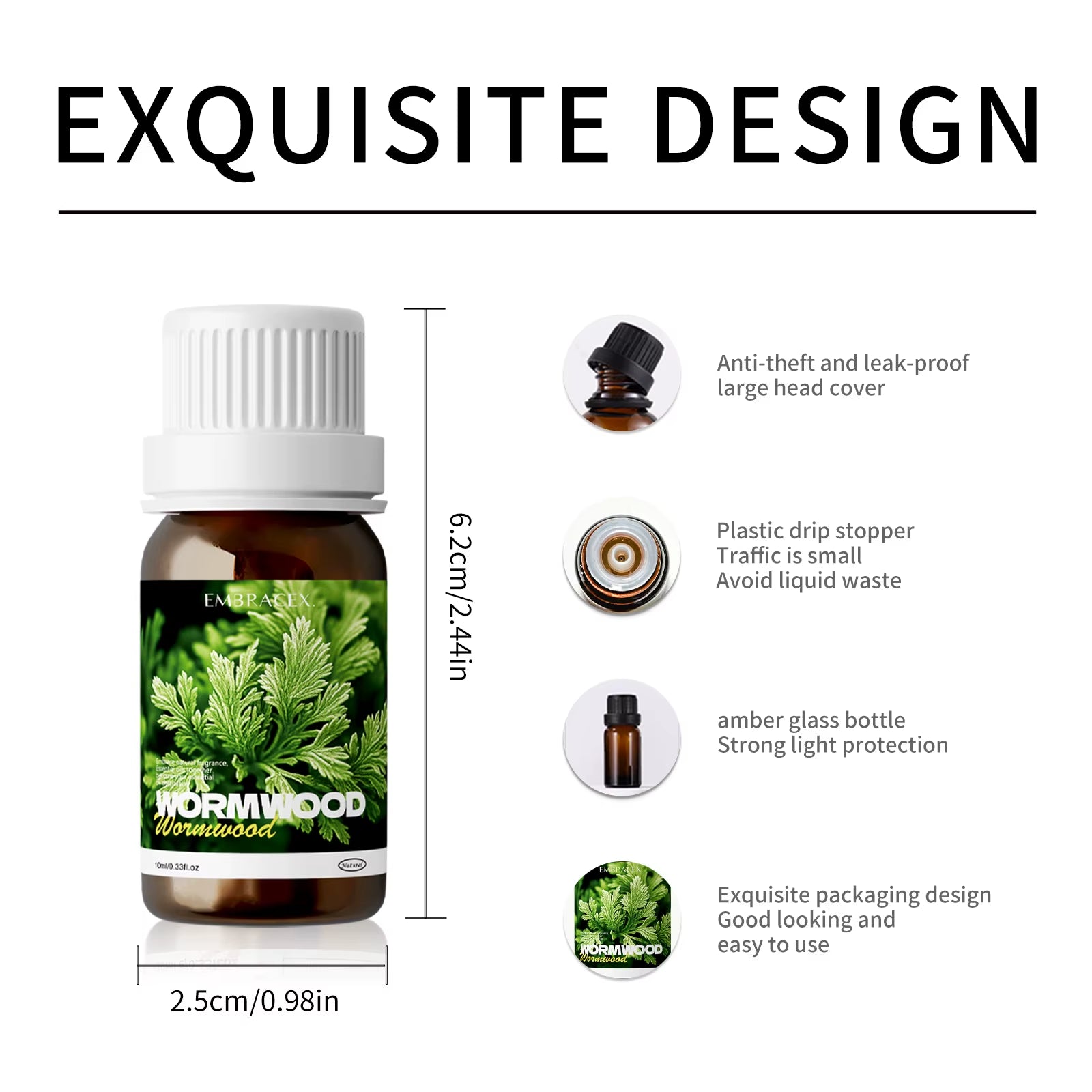 10Ml 100% Pure Wormwood Essential Oils for Face, Body, Nails, Hair, Eyelashes Firming Skin, Make Skin Look Younger and Vibrant