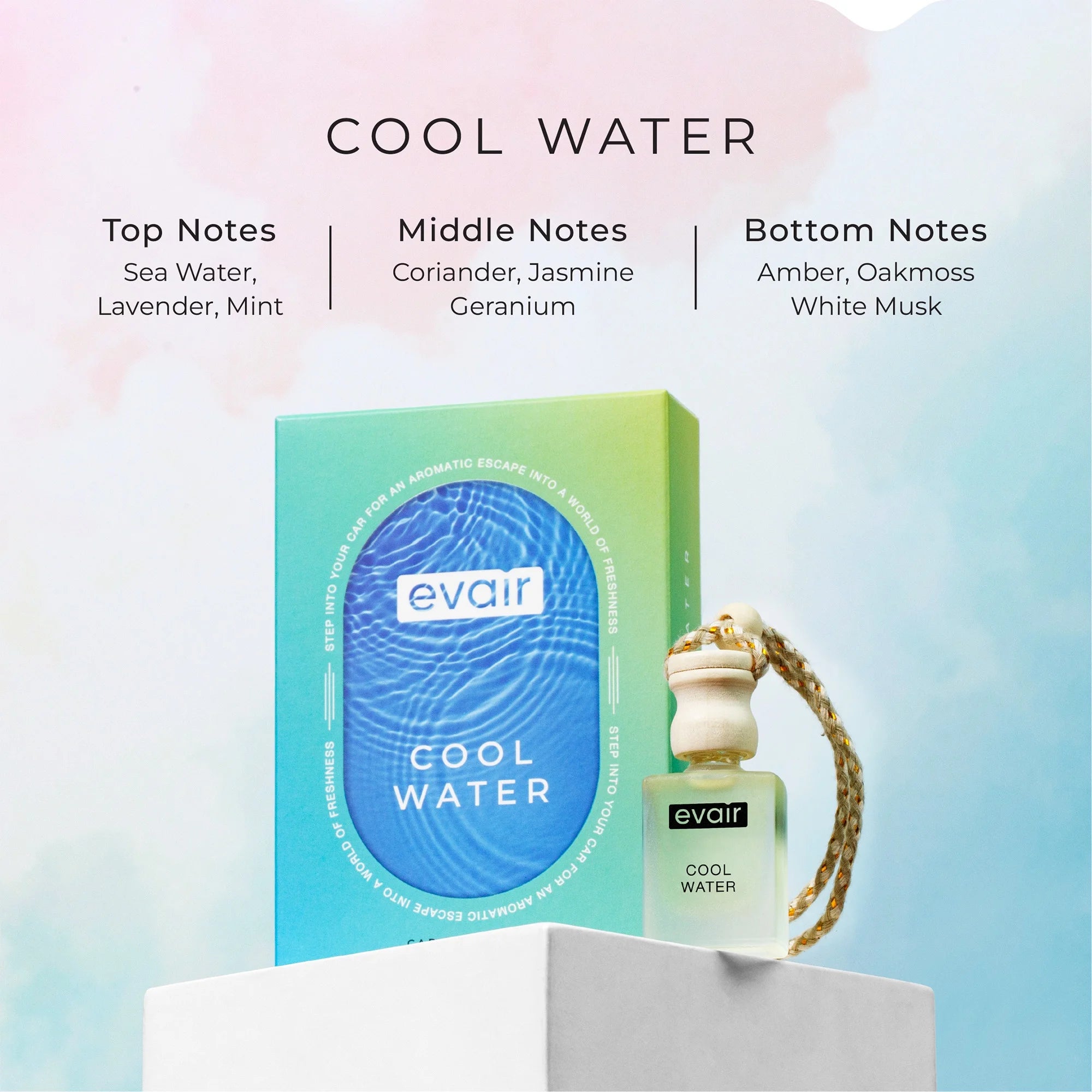 Cool Water Car Freshener, Hanging Car Diffuser with Essential Oils, Pack of 1