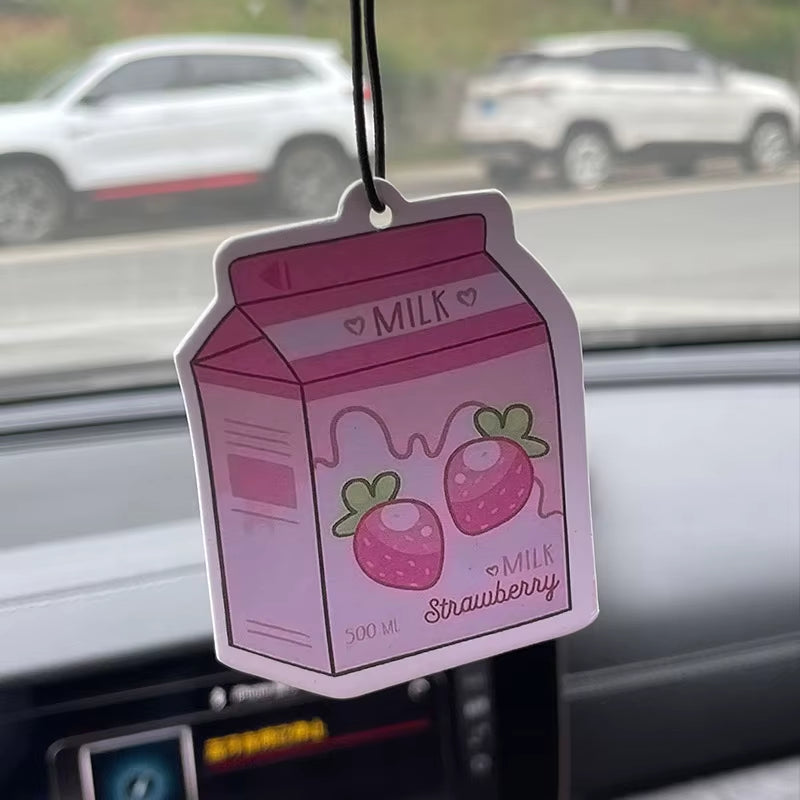 Car Aromatherapy Perfume Air Freshener Japanese Cartoon Anime Rearview Mirror Fragrance Pendant Air Outlet Pink Strawberry Milk