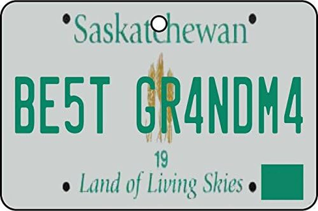 Saskatchewan - Best Grandma License Plate Car Air Freshener (Fun Birthday/Xmas Christmas Stocking Filler/Secret Santa/Novelty Scented Gift)