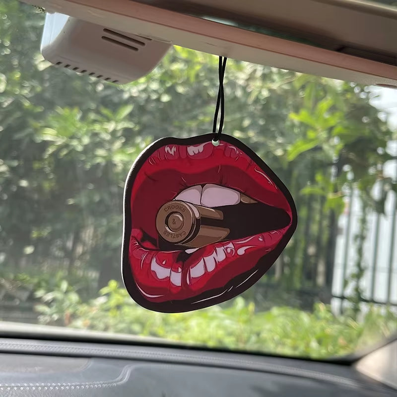 Red Lips Biting Bullets Funny and Interesting Car Perfume Aromatherapy Fragrance Tablets Air Freshener Rearview Mirror Pendant