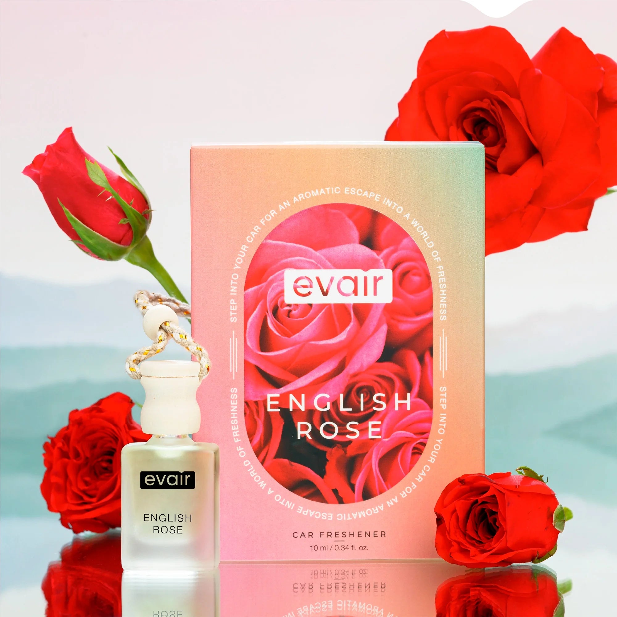 Evair English Rose Car Freshener, Hanging Car Diffuser with Essential Oils, Pack of 1