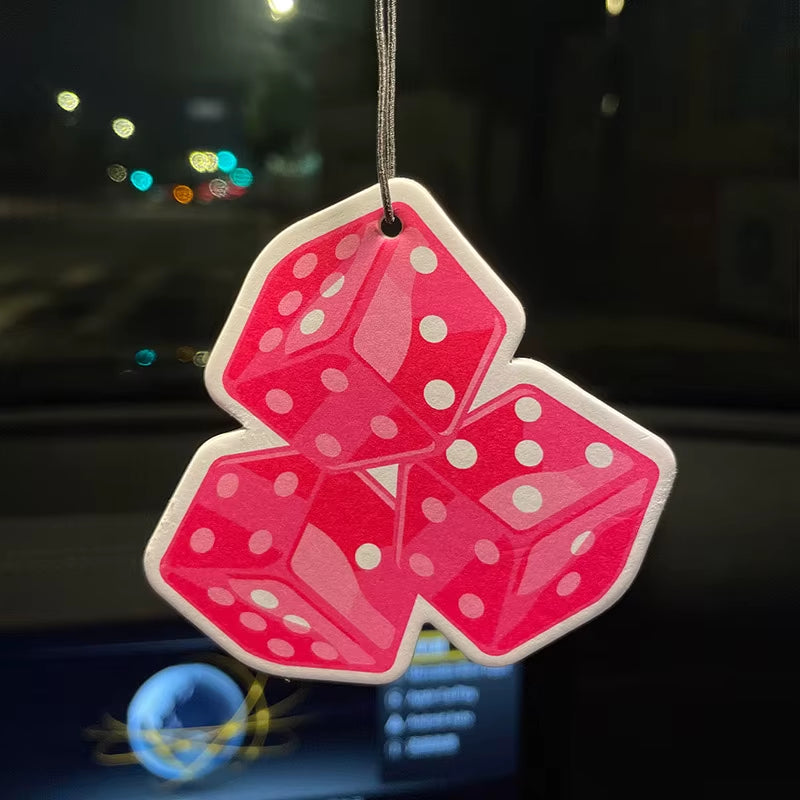 Car Aromatherapy Perfume Air Freshener Japanese Cartoon Animation Rearview Mirror Fragrance Pendant Toilet Air Vent Pink Dice