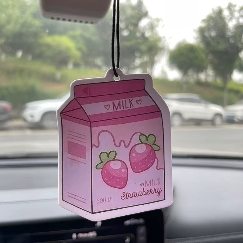 Car Aromatherapy Perfume Air Freshener Japanese Cartoon Anime Rearview Mirror Fragrance Pendant Air Outlet Pink Strawberry Milk