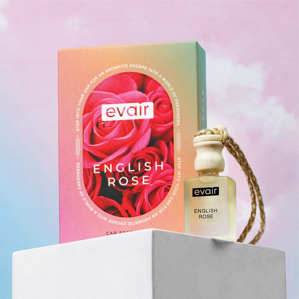 Evair English Rose Car Freshener, Hanging Car Diffuser with Essential Oils, Pack of 1