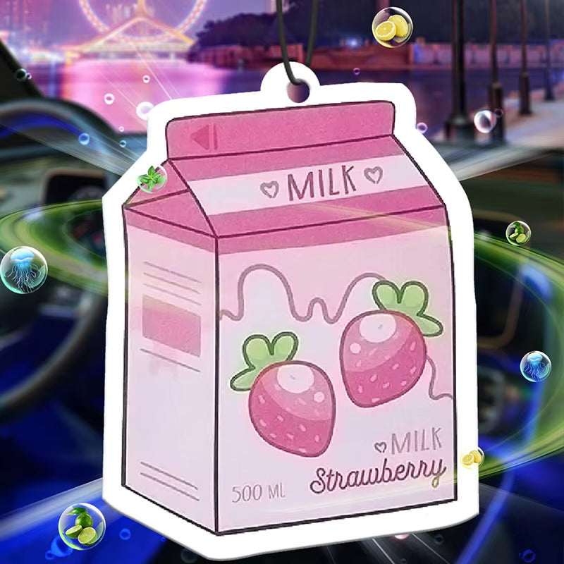 Car Aromatherapy Perfume Air Freshener Japanese Cartoon Anime Rearview Mirror Fragrance Pendant Air Outlet Pink Strawberry Milk