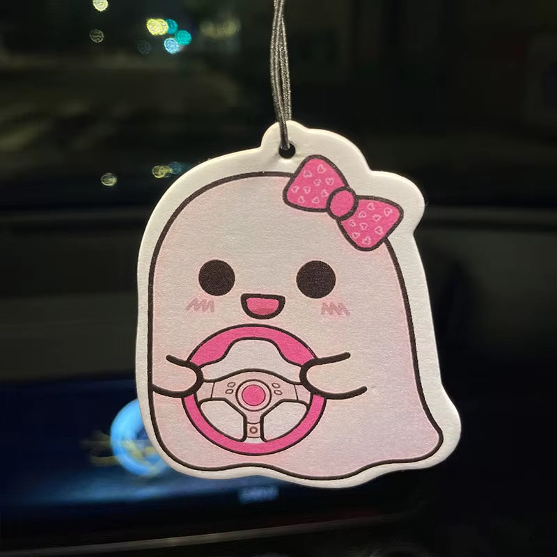 Car Aromatherapy Perfume Air Freshener Japanese Cartoon Animation Rearview Mirror Fragrance Pendant Toilet Air Vent Pink Ghost
